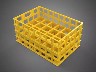 YELLOW STACKABLE EMPTY BOTTLE CARRIER PLASTIC CRATE BOX STORAGE 3D model