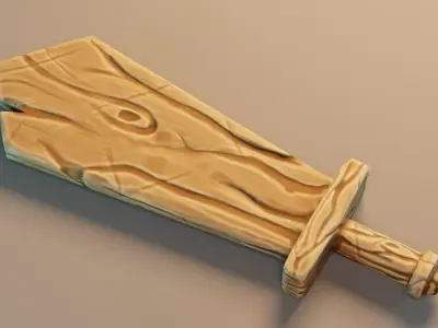 Stylized Wooden Training Sword Low-poly 3D model