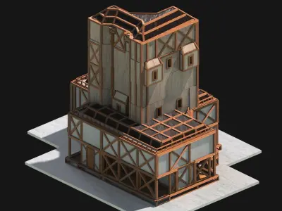 Medieval Low Poly Building  Castle Wooden Village Stone House 15 Low-poly 3D model