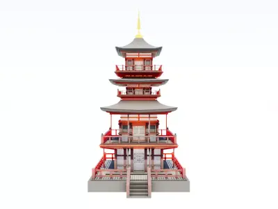 Japanese Temple Tower Low-poly 3D model