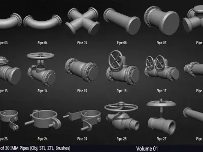 Pack of 30 IMM Pipes Volume 01 Low-poly 3D model