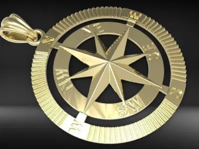 Round Compass Pendant Charm Necklace Jewelry 3D print model