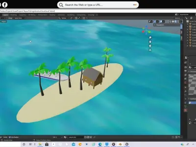 Tarpon boat with island Low-poly 3D model