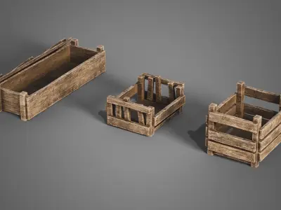 Medieval wooden boxes Low-poly 3D model
