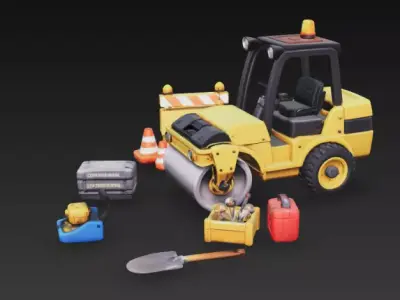 Mini Construction Road Roller - Stylized 3D Vehicle - PBR Low-poly 3D model