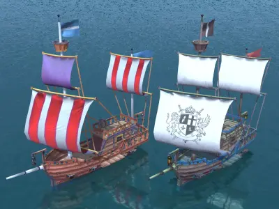 Stylized European Ships Low-poly 3D model