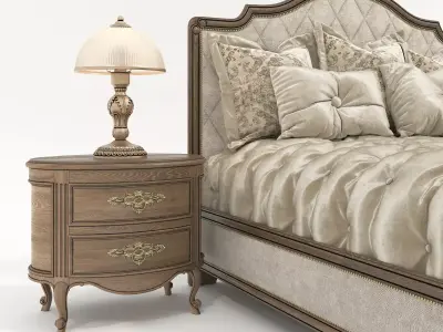 Victorian Style Tufted Bed with Nightstands 3D model
