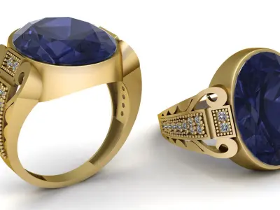 ANTIQUE GOLD SAPPHIRE RING 3D PRINTABLE MODEL 3D print model