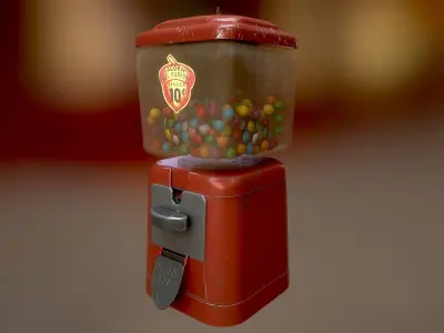 Vintage Candy Gumball Machine - Low-poly Game-ready PBR 3D Model Low-poly 3D model