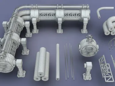 Industrial Modular Low Poly Tubes - 20 pieces Low-poly 3D model