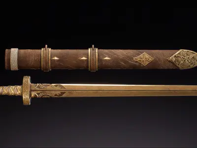 Viking style two-handed sword Hofand sword PBR Material model 3D model