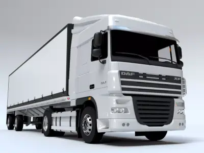 Articulated DAF XF Truck Cab with Freight Trailer Low-poly 3D model