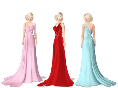 Pink Fashion Prom Bridal Bridesmaid Dress Low-poly 3D model