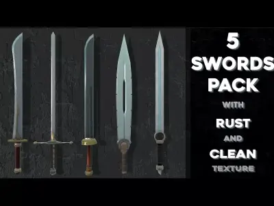 5 Swords Pack with Clean and Rust Texture Free low-poly 3D model