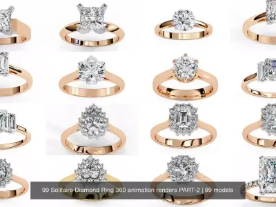 99 Solitaire Diamond Ring 360 animation renders PART-2 3D Model Pack