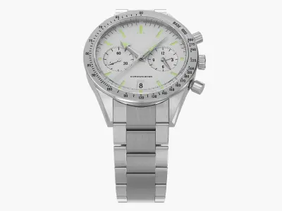 Chronometer Wrist Watch Steel Bracelet White Dial 3D model