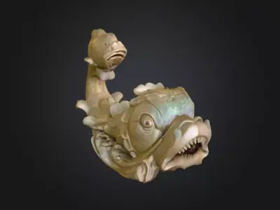 Stone Fish Sculpture Low-poly 3D model