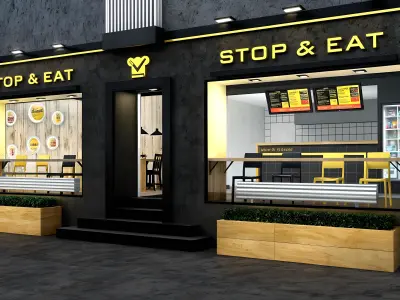 Fast food restaurant design Low-poly 3D model