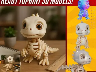 Mechanical Articulated Cute Baby Dinosaur Skeleton 3D model
