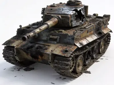 Destroyed World War II Heavy Battle Tank 3D Model V03 Low-poly 3D model