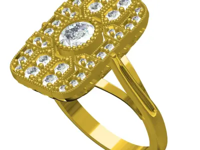 Antique Flat Diamond Plate Cathedral Ring 3D print model