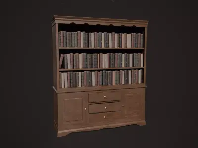 Victorian Bookcase with Books Low-poly 3D model