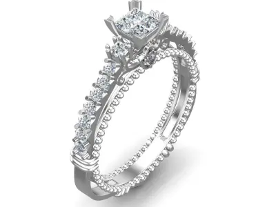 Gold Engagement Diamonds Ring 3D print model