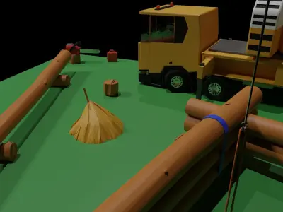 Building log home scene Low-poly 3D model