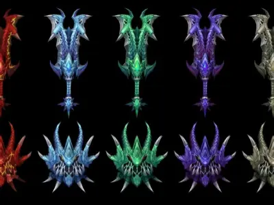 Dragon Scales Sword and Shield Low-poly 3D model