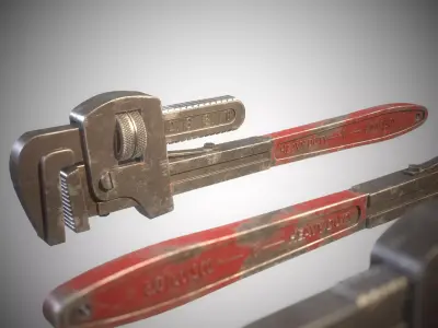 Pipe wrench Low-poly 3D model 6