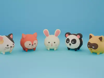 Cute Stylized Animals Collection Low-poly 3D model