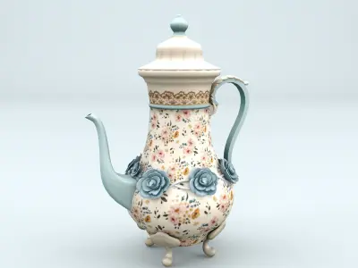 Antique Rose Teapot 3D model