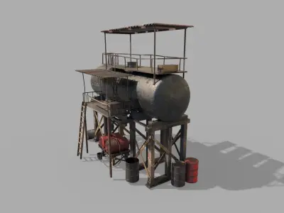 Post-Apocalyptic Oil Station  3D model