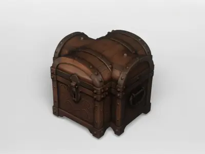 Vintage Ornate Wooden Treasure Chest 3D model