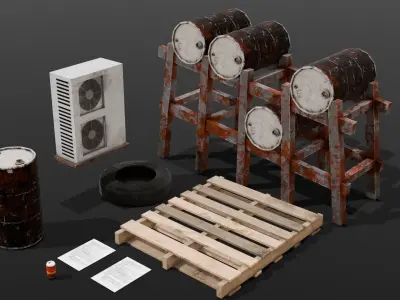 Industrial Props 3D Model  Low-poly 3D model