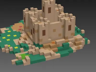 Voxel castle Low-poly 3D model