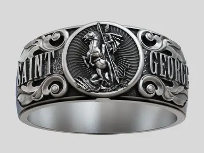 Saint George band ring baroque scrolls 3D print model