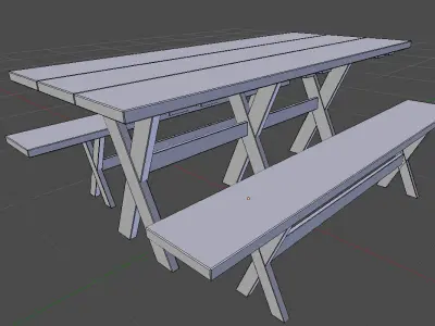 Medieval Style Table and Benches Low-poly 3D model