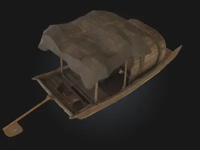 Rustic River Vessel  Weathered Wooden Boat 3D Model 3D model