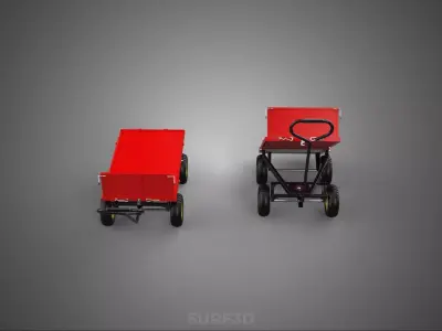 RED TIPPING DUMPING FLATBED GARDEN CART WAGON TROLLEY TRAILER 4W 3D model
