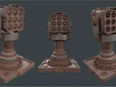 Simple 3x3 Rusty Missile Turret 3D model