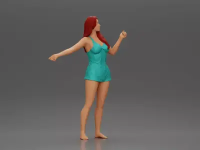 woman wearing a wet shirt moving with her arms in motion 3D print model