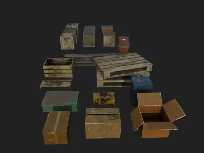 Old boxes Game assets pack Low-poly 3D model
