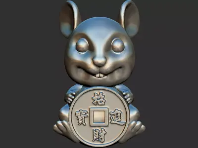 Mouse chinese rat holding coin Free 3D model