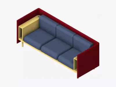 Sofa - Contemporary - Flame - Medium - Armrest Shelf Low-poly 3D model