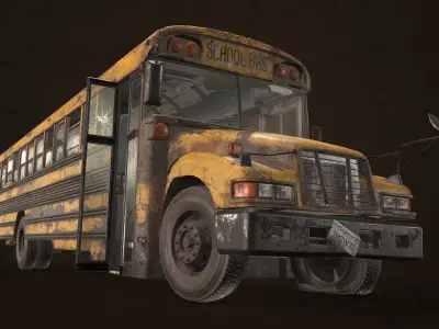 Abandoned School Bus Low-poly 3D model