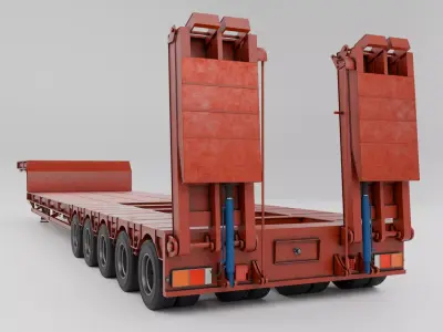 Lowboy Trailer Realistic Industrial Low-poly 3D model