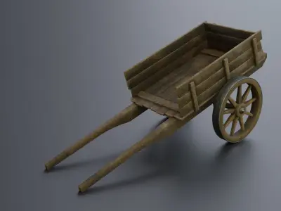 Medieval old wooden cart Low-poly 3D model