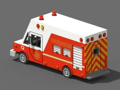 Voxel Fire Rescue Van Low-poly 3D model