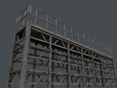 Modular Industrial Walkway Platform with Guardrails Low-poly 3D model